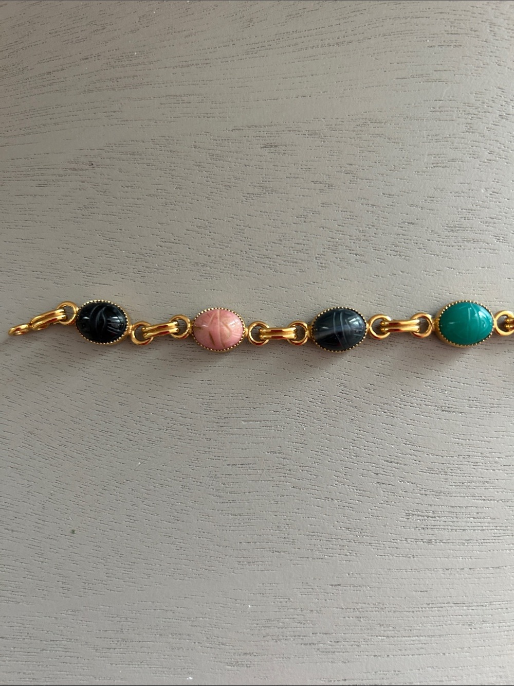 Vintage Scarab Bracelet With Semi Precious Stones - Picture 6 of 8
